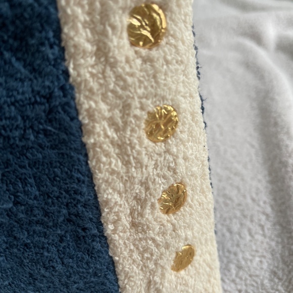 Hammit Duke Bag in Cabana Stripe Blue White Tan Leather Terry Cloth - Picture 7 of 11